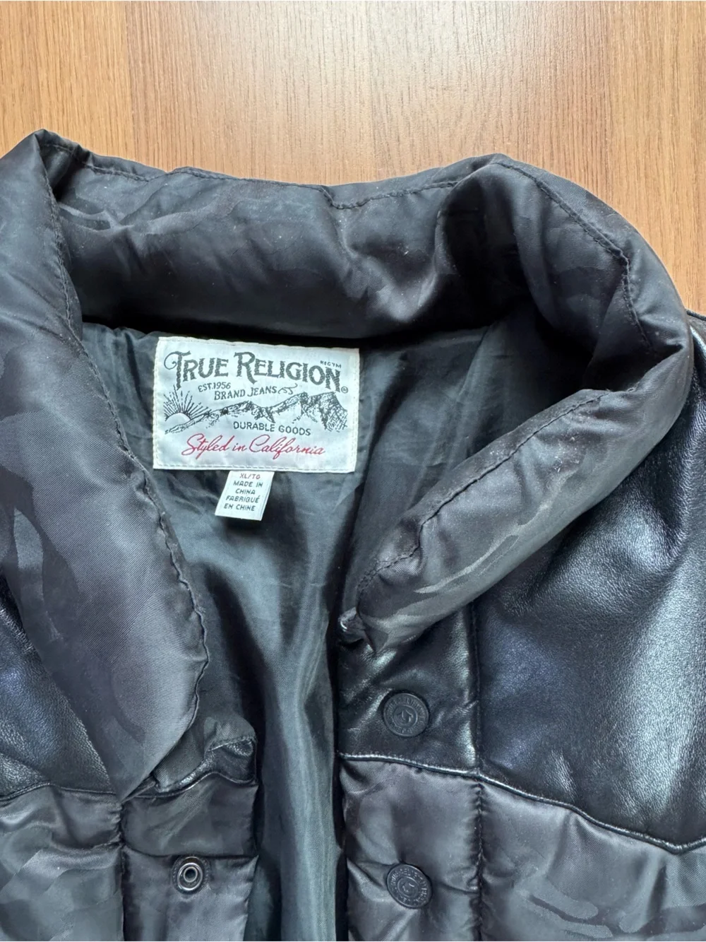 Men's Black Camo Puffer Jacket with Contrast Yoke True religion